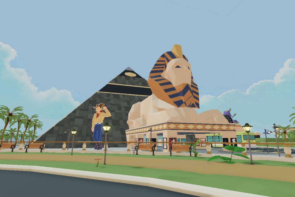 Digital landscape of a pyramid and the Sphinx.