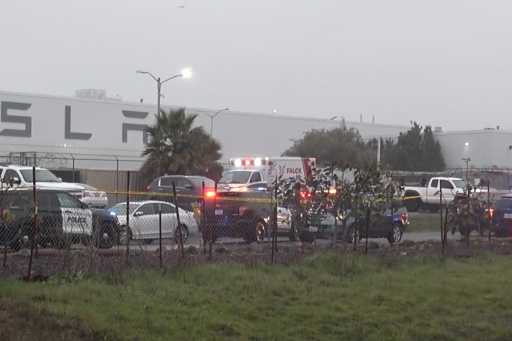 The Fremont Fire Department provided medical aid before the person was declared dead at the Tesla factory on December 13, 2021.