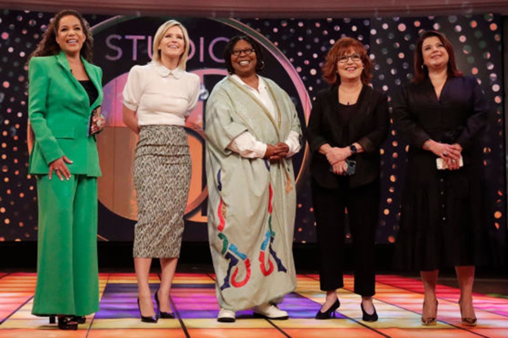 THE VIEW - The View celebrates Whoopi Goldbergs birthday with performances by Freeda Payne and Anita Ward, and a surprise visit from former co-host Nicolle Wallace.  The View airs Monday-Friday, 11 a.m.-12 noon, ET, on ABC.(Lou Rocco via Getty Images)SUNNY HOSTIN, SARA HAINES, WHOOPI GOLDBERG, JOY BEHAR, ANA NAVARRO