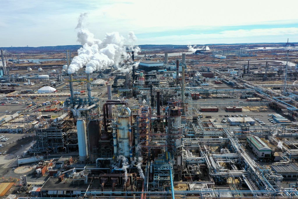 There's only one refinery in the tri-state area — Bayway, owned by Phillips 66, in Linden, NJ (above) — and none in New England.