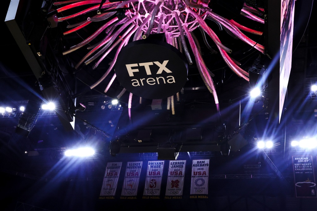 FTX Arena is featured underneath the center video board at Miami-Dade Arena.